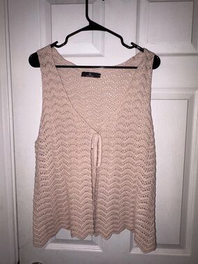 Open-Knit Tie-Front Tank Top in Tan
